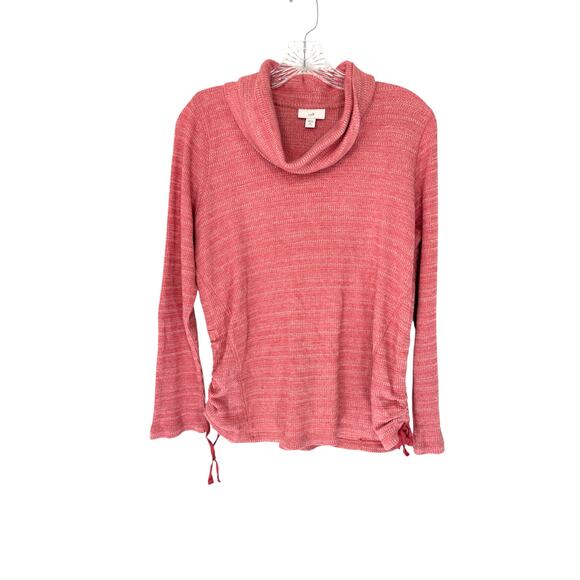 J. Jill Shirt Pink Henley Knit Cowl Neck Ruched Long Sleeve Basic Medium Petite - Picture 1 of 12